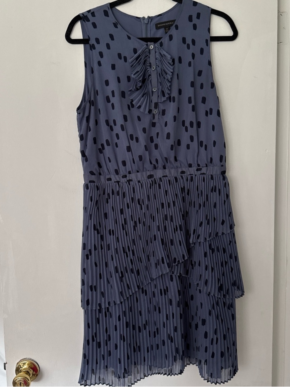 Banana Republic Slate Blue Sleeveless Polka Dot Tiered Dress